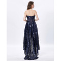 Grace Karin New Strapless Sweetheart Azul Marinho Curto Frente Longo Vestido Prom Prom com Sequins Brilhantes CL6240